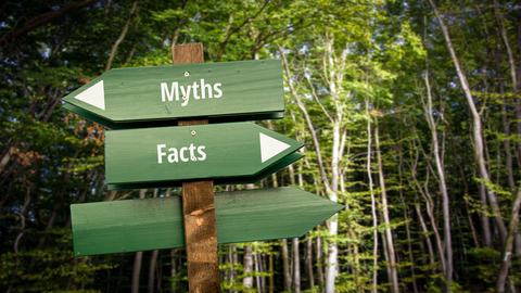 Directional signs that say "myths" and "facts"